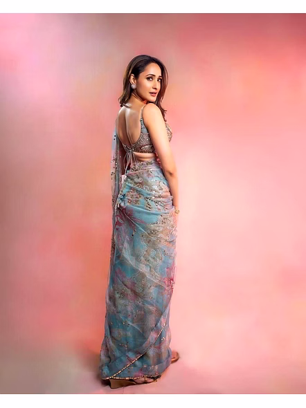 Georgette Saree with Mirror Work-Brown-3