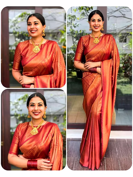 Maroon Pure Banarasi Silk Saree Weaved With Copper Zari