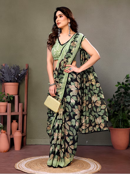 Daily Wear Printed Georgette Saree-Green-4