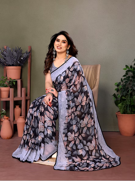 Daily Wear Printed Georgette Saree-Grey-4