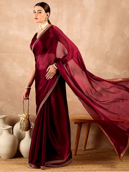 Rangoli Silk Saree with Sequence Work-Maroon-4