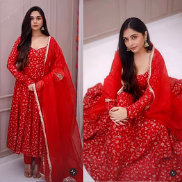nency tex red georgette anarkali gown
