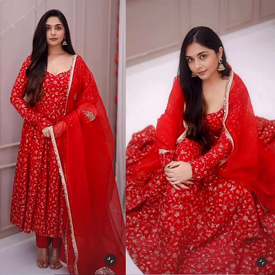 nency tex red georgette anarkali gown