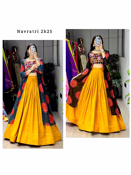 Bandhani Prints Kurtis With Musturd Lehenga Sets-Mustard