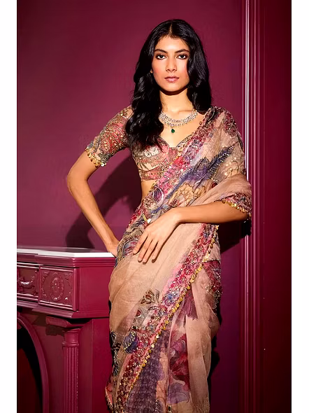 Georgette Saree with Mirror Work