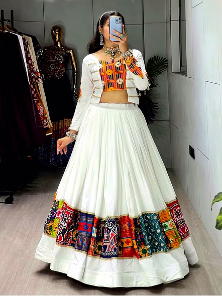 White Chaniya Choli for Navratri Festivities-White-3