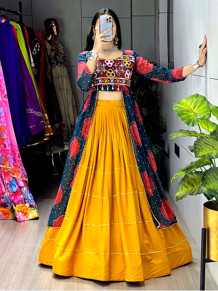 Bandhani Prints Kurtis With Musturd Lehenga Sets-Mustard-3