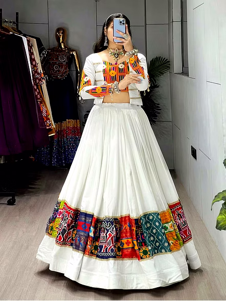 White Chaniya Choli for Navratri Festivities-White-5