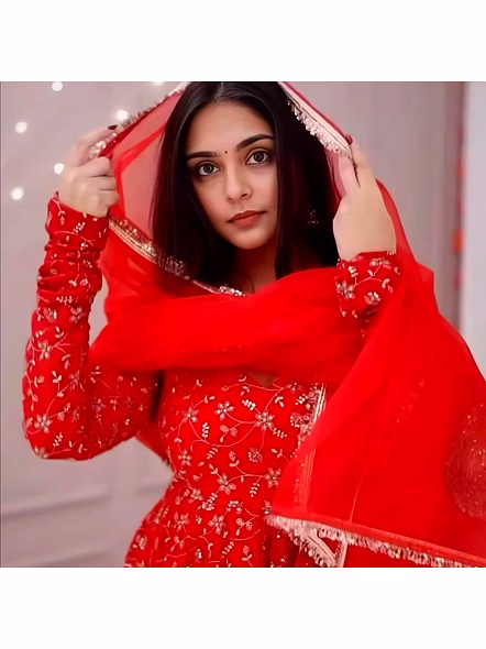 Red Georgette Anarkali Gown-Red-S(36)-5