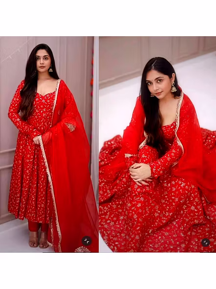 Red Georgette Anarkali Gown