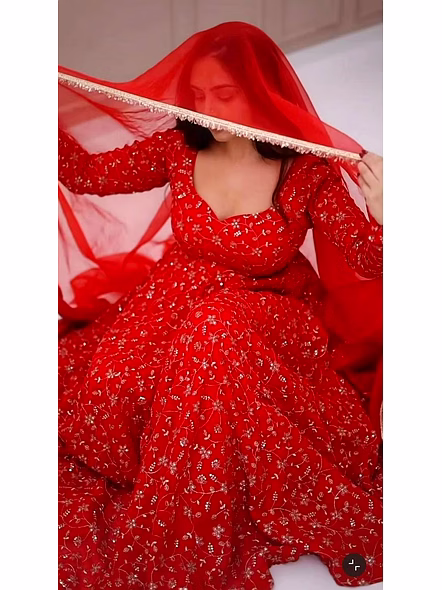 Red Georgette Anarkali Gown-Red-L(40)-3