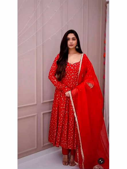 Red Georgette Anarkali Gown-Red-XXXL(46)-1
