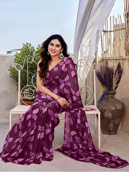 Georgette Saree with Lace-Purple-2