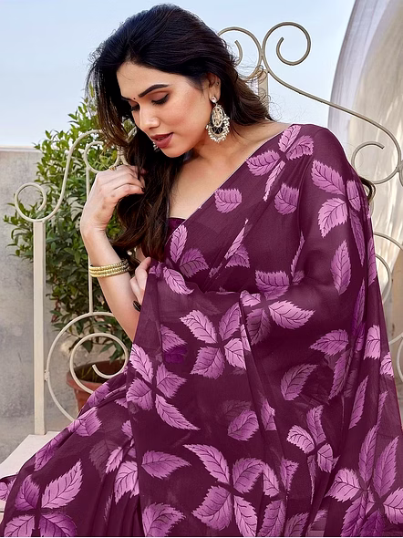 Georgette Saree with Lace-Purple-3