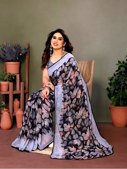 Daily Wear Printed Georgette Saree-Grey-5