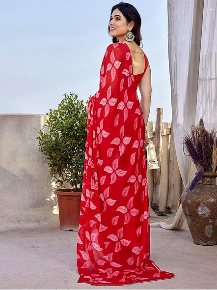 Georgette Saree with Lace-Red-2