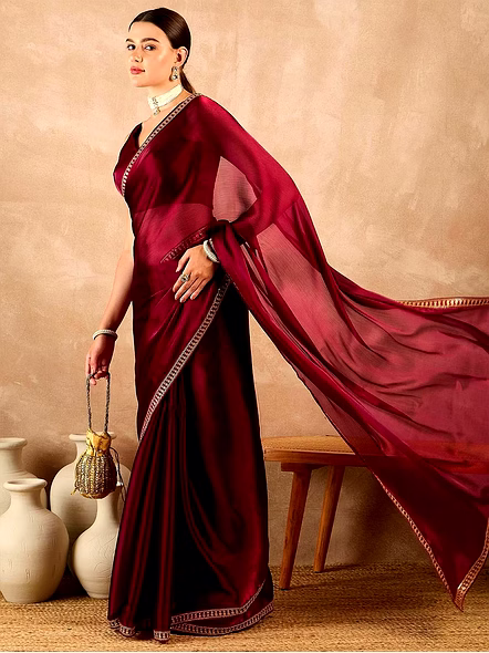 Rangoli Silk Saree with Sequence Work-Maroon-5