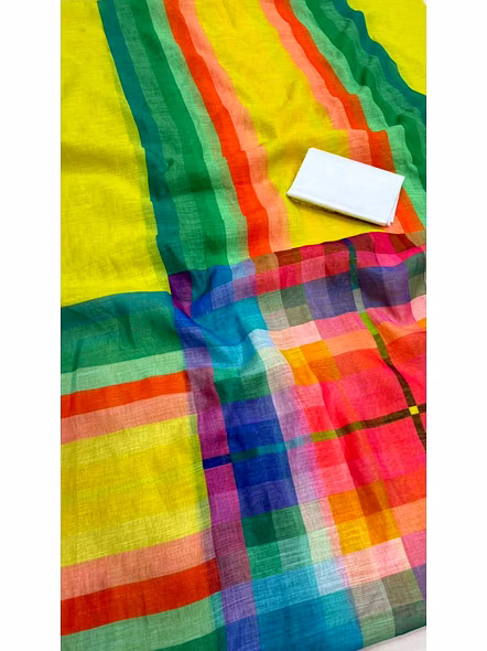 MultiColor Mul Cotton Magic Saree-Yellow-2