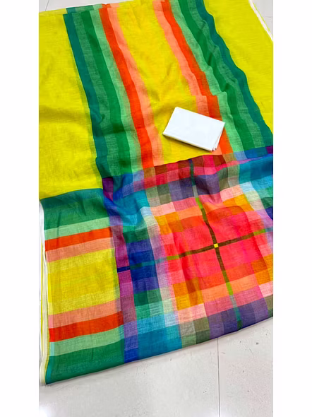 MultiColor Mul Cotton Magic Saree-Yellow-3