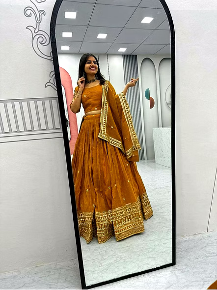 Gold Crush Lehenga Choli-Gold-M-3