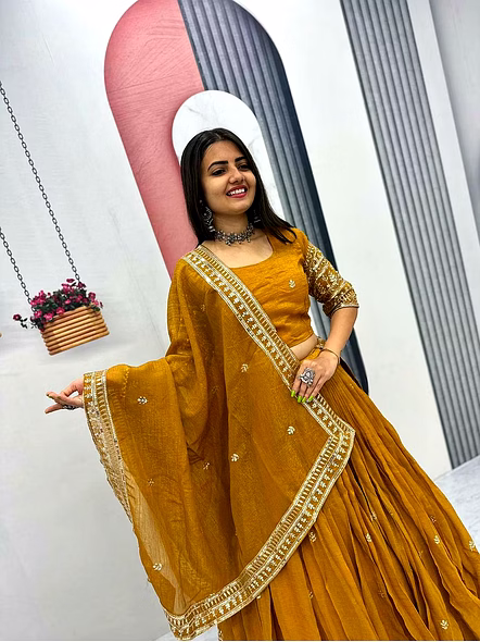 Gold Crush Lehenga Choli-Gold-M-5