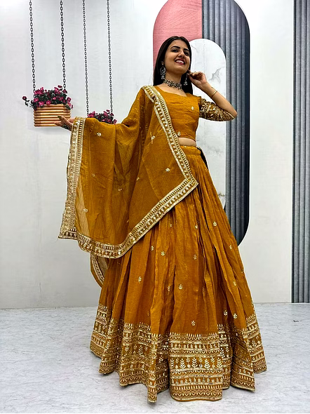 Gold Crush Lehenga Choli-Gold-XL-1