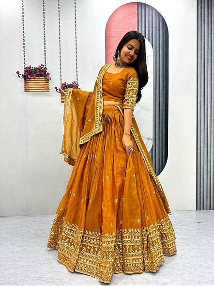 Gold Crush Lehenga Choli-Gold-XL-2