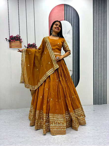 Gold Crush Lehenga Choli-Gold-XL-4
