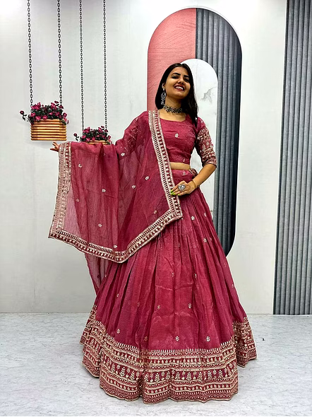 Gold Crush Lehenga Choli-Pink-M-1