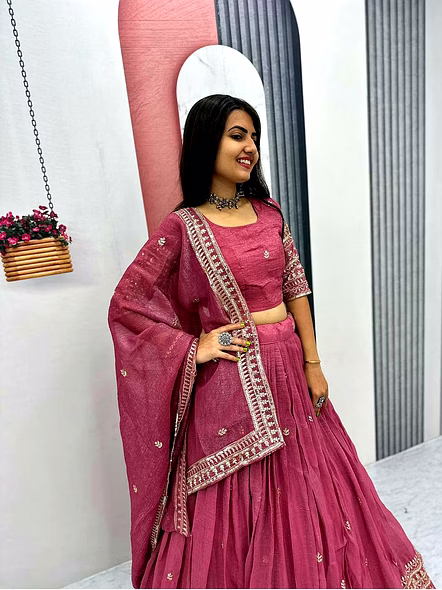 Gold Crush Lehenga Choli-Pink-M-3