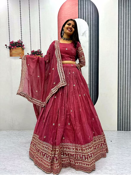 Gold Crush Lehenga Choli-Pink-M-4