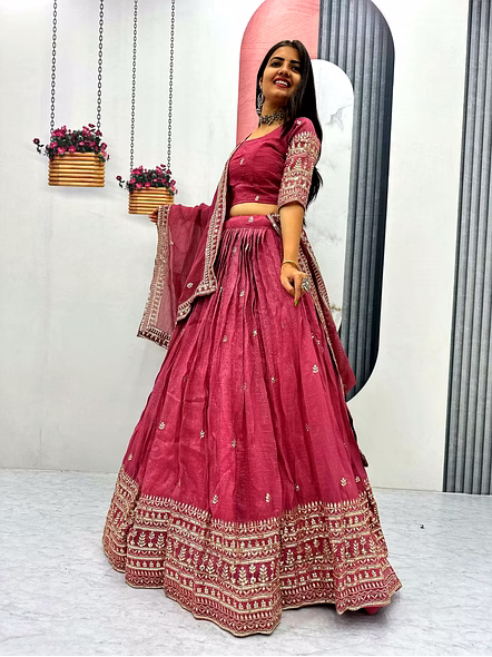 Gold Crush Lehenga Choli-Pink-M-5