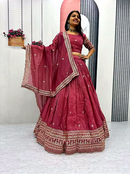 Gold Crush Lehenga Choli-Pink-XL-2
