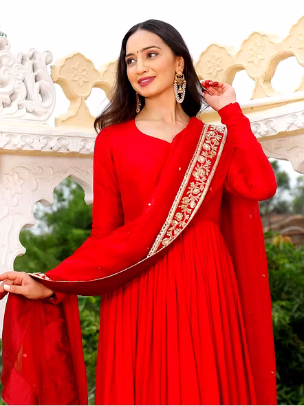 Red Georgette Gown with Sequence Work
