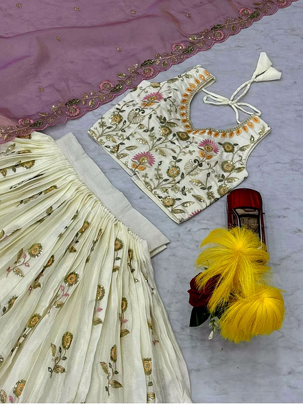 Chinon Silk Lehenga Choli-White-XL-3