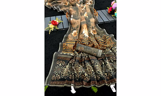 Digital Print Linen Saree with Latkan