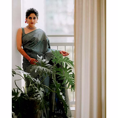 shiv green color soft banarasi silk saree with silver zari work