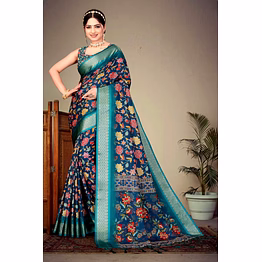 shiv cotton silk digital printed with fancy tassels saree