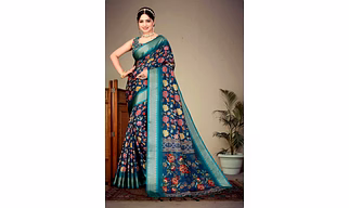 Cotton Silk Digital Printed With Fancy Tassels Saree
