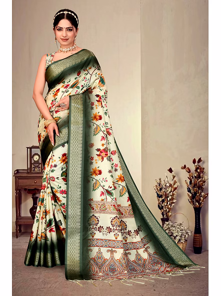 Cotton Silk Digital Printed Saree-AXALI_D2_Green