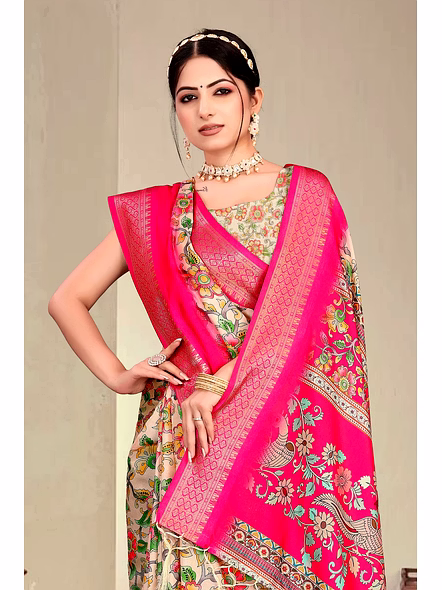 Cotton Silk Digital Printed Saree-Pink-2