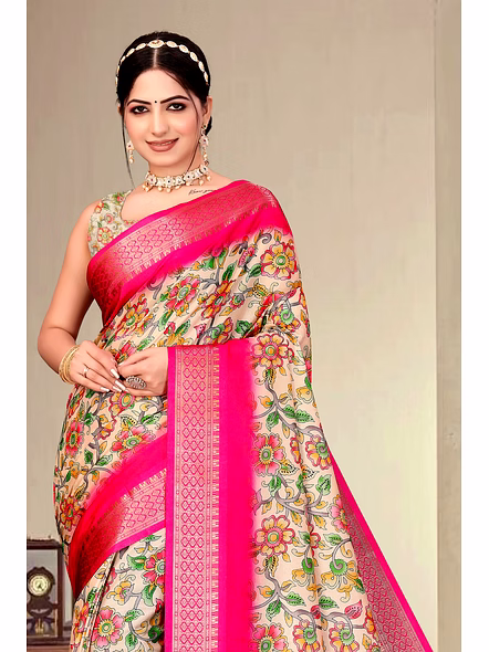 Cotton Silk Digital Printed Saree-Pink-3