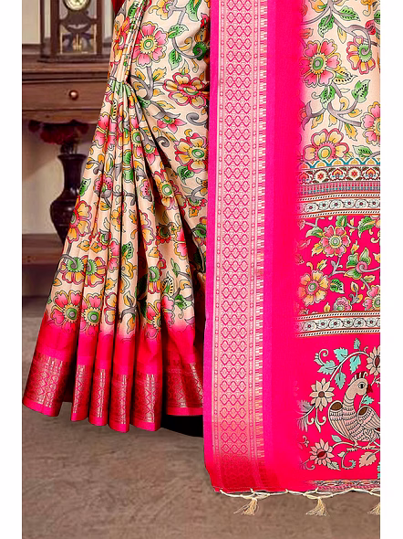 Cotton Silk Digital Printed Saree-Pink-4