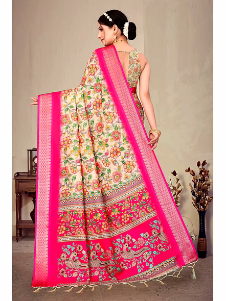 Cotton Silk Digital Printed Saree-Pink-5