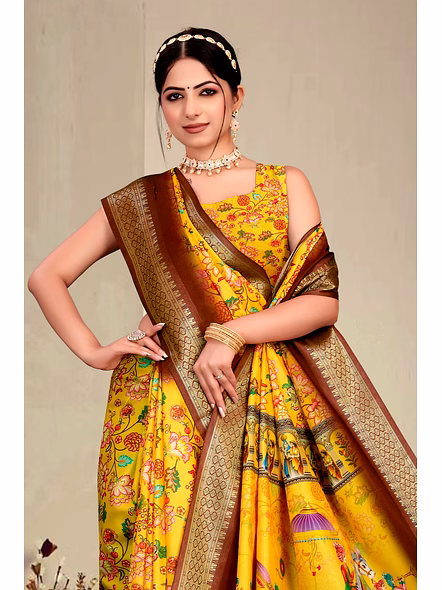 Cotton Silk Digital Printed Saree-Yellow-2