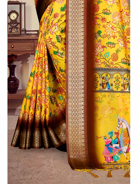 Cotton Silk Digital Printed Saree-Yellow-4