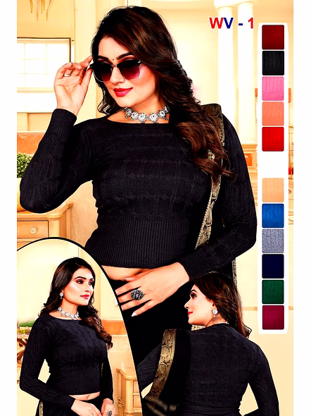 Woolen Plain Readymade Blouse for Saree-Winter_Blue