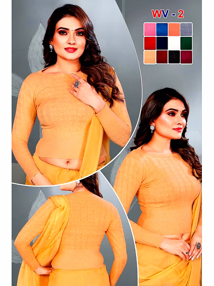 Woolen Plain Readymade Blouse for Saree-Winter_Gold