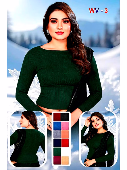 Woolen Plain Readymade Blouse for Saree-Winter_Green