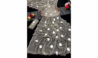 Georgette Embroidery Heart Work Saree